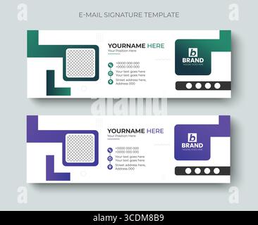 Modèle de conception de pied de page d'e-mail ou de signature d'e-mail d'entreprise moderne et minimaliste. Signature e-mail professionnelle, en-tête, couverture de médias sociaux, BA Illustration de Vecteur