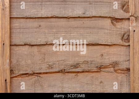 Fond de panneau de clôture en bois rustique naturel brun. Concept de structure de limite de jardin. Banque D'Images