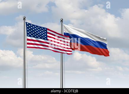 LES ÉTATS-UNIS et la Russie se réunissent comme symboles de drapeau diplomatique pour le concept de négociations pour négocier un cessez-le-feu ou un accord de paix ou un cessez-le-feu pour servir de médiateur Banque D'Images