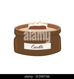 Bougie brûlante de cire parfumée dessinée à la main dans un bocal en verre isolé sur fond blanc. Aromathérapie, spa, relaxation et méditation vecteur plat illustrati Illustration de Vecteur