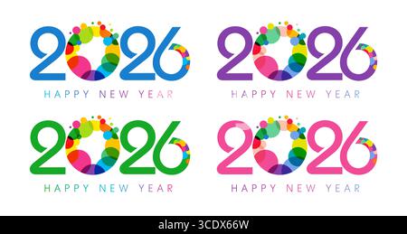 Ensemble d'icônes numériques du nouvel an avec des éléments colorés abstraits et masque d'écrêtage isolé. Bonne année 2026 concept graphique avec Noël créatif Illustration de Vecteur