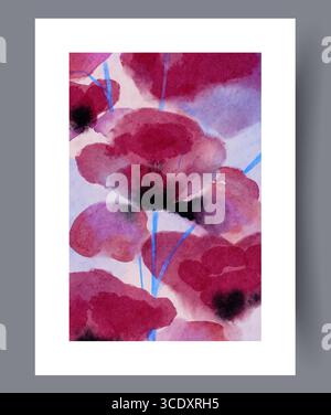 Une élégante composition florale aquarelle mettant en vedette de beaux coquelicots dans des tons de rouge époustouflants Banque D'Images