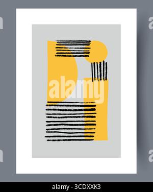 Il s'agit d'une œuvre géométrique abstraite captivante avec des éléments audacieux en jaune et noir Illustration de Vecteur