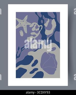 Œuvres d'art abstraites contemporaines de la vie océanique mettant en vedette des étoiles de mer et de beaux motifs corail Illustration de Vecteur