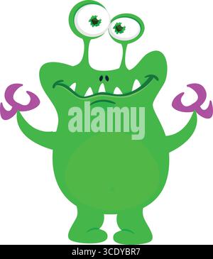 Monstre mignon de dessin animé avec expression de visage excité drôle agitant les mains. Illustration vectorielle isolée sur blanc. Motif Halloween Illustration de Vecteur