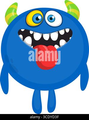 Monstre mignon de dessin animé avec expression de visage excité drôle agitant les mains. Illustration vectorielle isolée sur blanc. Motif Halloween. Illustration de Vecteur