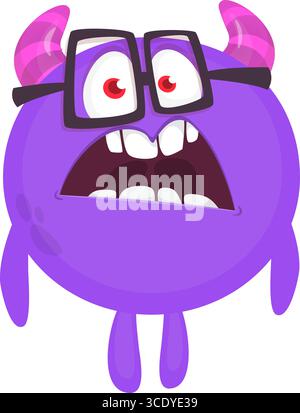 Monstre mignon de dessin animé avec expression de visage excité drôle agitant les mains. Illustration vectorielle isolée sur blanc. Motif Halloween. Illustration de Vecteur