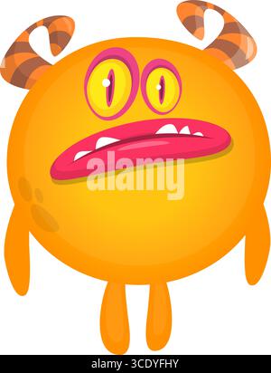 Monstre mignon de dessin animé avec expression de visage excité drôle agitant les mains. Illustration vectorielle isolée sur blanc. Motif Halloween. Illustration de Vecteur