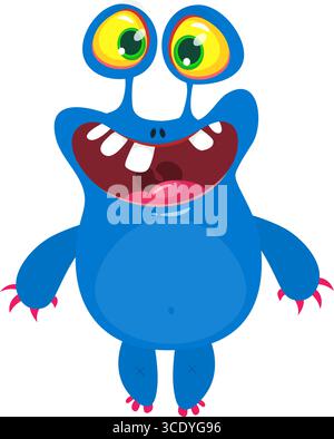 Monstre mignon de dessin animé avec expression de visage excité drôle agitant les mains. Illustration vectorielle isolée sur blanc. Motif Halloween Illustration de Vecteur