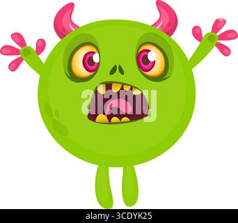 Monstre mignon de dessin animé avec expression de visage excité drôle agitant les mains. Illustration vectorielle isolée sur blanc. Motif Halloween. Illustration de Vecteur