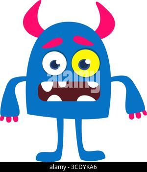 Monstre mignon de dessin animé avec expression de visage excité drôle agitant les mains. Illustration vectorielle isolée sur blanc. Motif Halloween Illustration de Vecteur