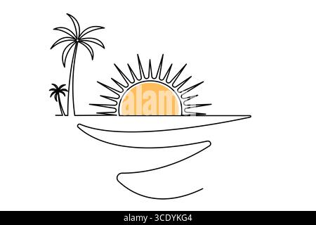Coucher de soleil continu dessin d'une ligne dans le style minimaliste illustration de contour isolé Illustration de Vecteur
