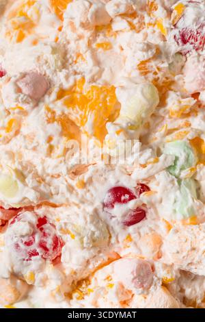 Salade de fruits ambroisie sucrés maison avec fruits à la crème fouettée et guimauves Banque D'Images