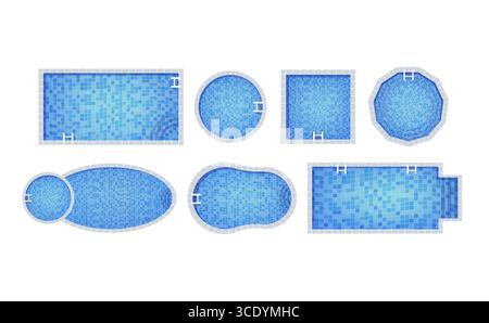 Plusieurs formes de piscine sont montrées d'une vue de dessus, offrant diverses options de conception pour les loisirs et la détente estivaux Illustration de Vecteur