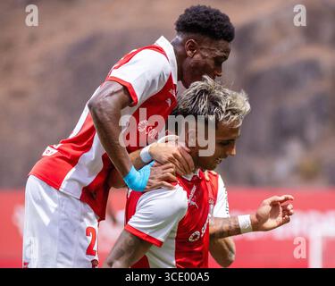 Braga, Braga, Portugal. 14 août 2025. RODRIGO ZALAZAR du SC Braga célébrant son but lors du match des séries éliminatoires de l'UEFA Europe League 2025/26 entre le SC Braga et le CFR Cluj à l'Estadio Municipal de Braga le 14 août 2025 à Braga, Portugal. (Crédit image : © Miguel Lemos/ZUMA Press Wire) USAGE ÉDITORIAL SEULEMENT ! Non destiné à UN USAGE commercial ! Banque D'Images