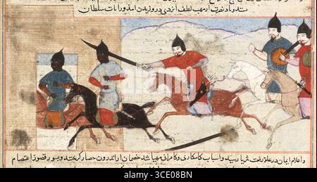 Conquête musulmane de Multan en Inde (miniature), folio tiré d'un manuscrit de la Majma' al-Tawarikh de Hafiz-i Abru (l'Assemblée des histoires). Banque D'Images