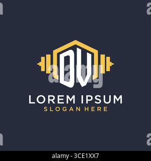 Conception initiale de logo DV pour centre de fitness avec graphique vectoriel de style géométrique haltère créatif Illustration de Vecteur