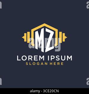 Conception initiale du logo MZ pour le centre de fitness avec graphique vectoriel de style géométrique haltère créatif Illustration de Vecteur