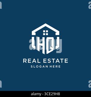 Logo Letter HQ pour l'immobilier avec graphique vectoriel de style hexagonal Illustration de Vecteur