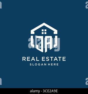 Lettre JA logo pour l'immobilier avec graphique vectoriel de style hexagonal Illustration de Vecteur