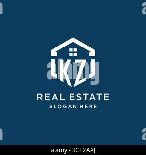 Lettre KZ logo pour l'immobilier avec graphique vectoriel de style hexagonal Illustration de Vecteur