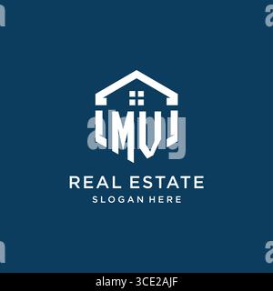 Lettre MV logo pour l'immobilier avec graphique vectoriel de style hexagonal Illustration de Vecteur