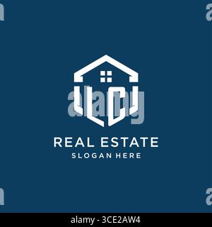Lettre LC logo pour l'immobilier avec graphique vectoriel de style hexagonal Illustration de Vecteur