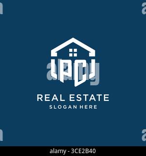 Lettre PC logo pour l'immobilier avec graphique vectoriel de style hexagonal Illustration de Vecteur