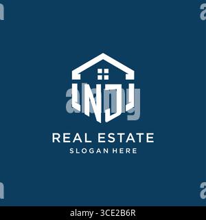 Lettre NJ logo pour l'immobilier avec graphique vectoriel de style hexagonal Illustration de Vecteur