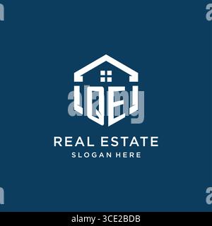 Lettre QE logo pour l'immobilier avec graphique vectoriel de style hexagonal Illustration de Vecteur
