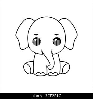 Vecteur de style de ligne d'éléphant en noir sur fond blanc Illustration de Vecteur