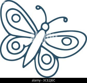 dessin au trait de papillon bleu foncé – illustration minimale d'insecte avec des cercles Illustration de Vecteur