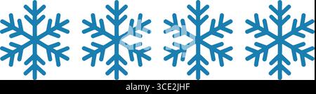 quatre flocons de neige bleus identiques en rangée horizontale avec un design symétrique à six branches Illustration de Vecteur