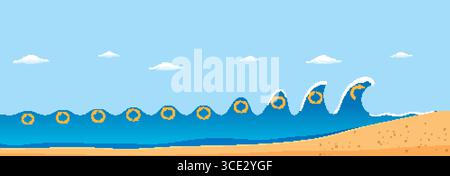 Illustration stylisée des vagues océaniques avec des couleurs vives et des lignes épurées, capturant le mouvement et l'énergie dans un design minimaliste Illustration de Vecteur