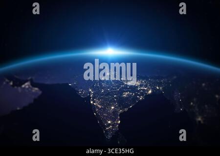 Planète Terre vue de l'espace la nuit.Asie, Inde, Pakistan, Sri Lanka, Bangladesh. Mer d'Arabie, baie du Bengale. Éléments de cette image fournis par la NASA. Banque D'Images