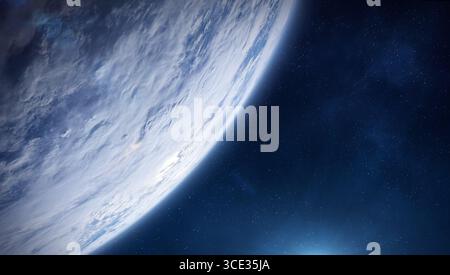 Terre dans l'espace. Cette planète étonnante Terre avec l'océan mondial et les nuages dans l'espace extra-atmosphérique sur un ciel étoilé. Éléments de cette image fournis par la NASA. Banque D'Images
