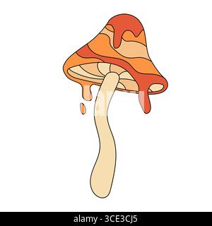 Champignon dans un style de dessin animé rétro à la mode. Illustration vectorielle plate d'automne Groovy Illustration de Vecteur