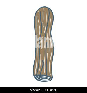 Pièce unique de bâton de bois flotté isolé sur fond blanc. Dessin élégant pour des compositions graphiques côtières. Illustration de Vecteur