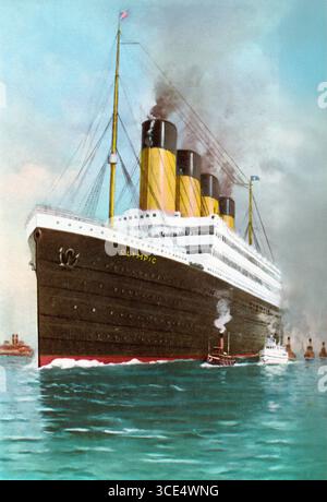 RMS Olympic. Carte postale du RMS Olympic at Sea, v. 1910-1915 Banque D'Images