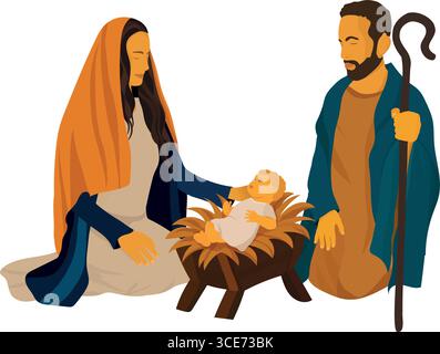 Scène de la Nativité de la Sainte famille avec bébé Jésus isolé sur fond transparent pour Noël Illustration de Vecteur