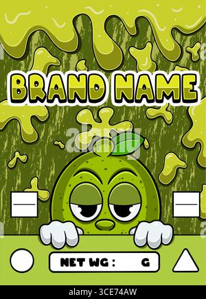 Lime fruit Strain Cartoon avec fond Slime. Conception pour logo, étiquette, couverture et produit d'emballage. Illustration de Vecteur