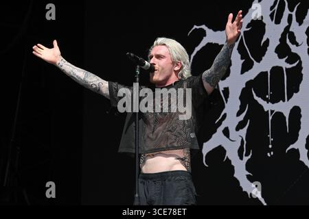 ROYAUME-UNI. 08 août 2025. DERBYSHIRE, ANGLETERRE - 08 AOÛT : Marc 'Zelli' Zellweger de 'Paleface Swiss' en concert au Bloodstock Open Air, Catton Park le 08 août 2025 dans le Derbyshire, Angleterre.Cap/Mar © Mar/Capital Pictures Credit : Capital Pictures/Alamy Live News Banque D'Images