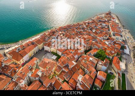 Vue aérienne de la vieille ville de Piran, Slovénie Banque D'Images