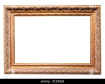 découpe de cadre de peinture en bois sculpté horizontal antique sur fond blanc Banque D'Images