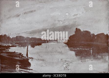 Dessin de 1916 par Sir Frank Short (1857 - 1945). Étude pour le bateau de Picket de nuit. Banque D'Images