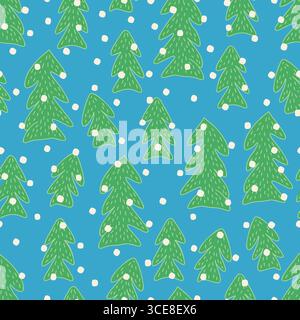 Motif d'arbre de pin d'hiver sans couture avec neige sur fond bleu Illustration de Vecteur