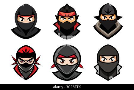 icônes vectorielles uniques d'avatar ninja Illustration de Vecteur