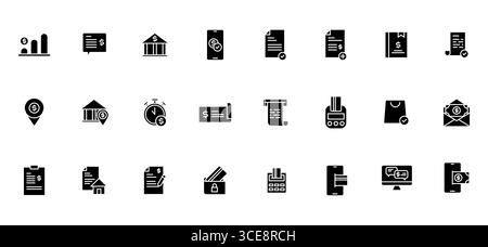 Solide icône set finance , affaires et concept comptable. Argent, investissement, analyse, paiement etc. Noir et blanc Glyph Icon Set Illustration de Vecteur