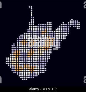 Carte en pointillés de Virginie-occidentale. Carte de style numérique de l'état sur fond sombre. Forme de Virginie occidentale avec des points circulaires. Style de points colorés. Illustration de Vecteur