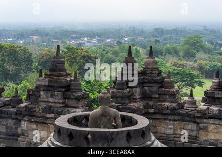 Temple Borobudur à Yogyakarta, Indonésie Banque D'Images